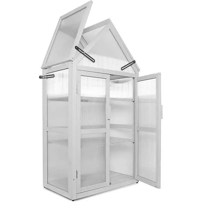AMOS Outdoor Wooden Greenhouse Grow House Cold Frame with 2 Removable Shelves, 2 Doors, & Flip-Top Roof, Ideal for Garden Planter