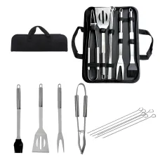 AMOS Stainless Steel Barbeque Utensils Set BBQ Grill Tools Kit Accessories 11pcs With Carry Case Outdoor Cooking Camping Travel