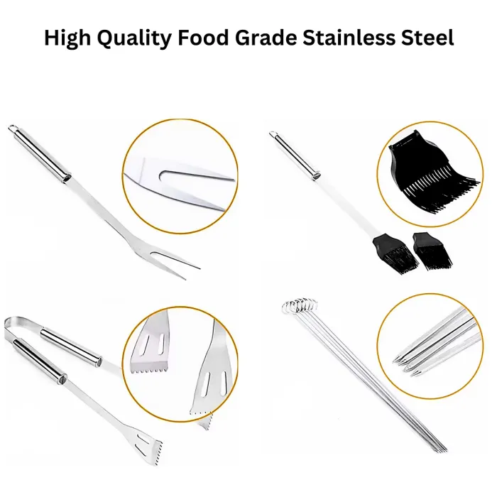 AMOS Stainless Steel Barbeque Utensils Set BBQ Grill Tools Kit Accessories 11pcs With Carry Case Outdoor Cooking Camping Travel