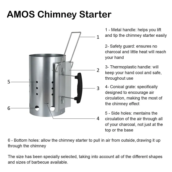AMOS Charcoal Barbecue Chimney Starter Large