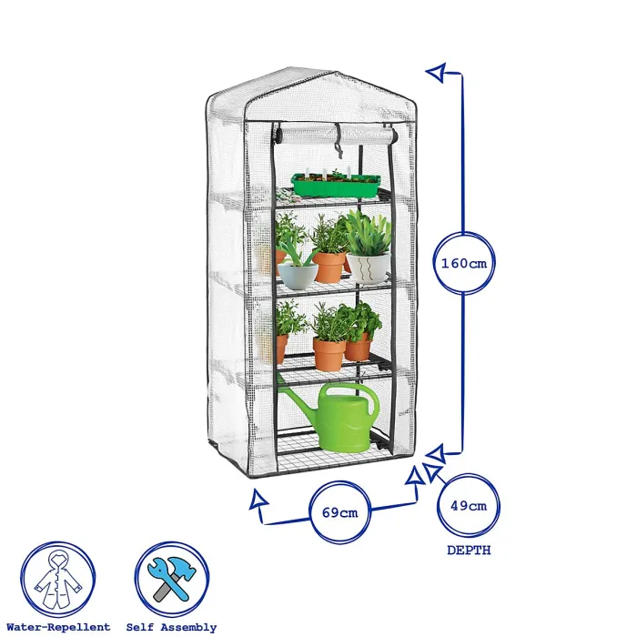 Harbour Housewares Plastic 4 Tier Mini Greenhouse - 3ft x 6ft - White
