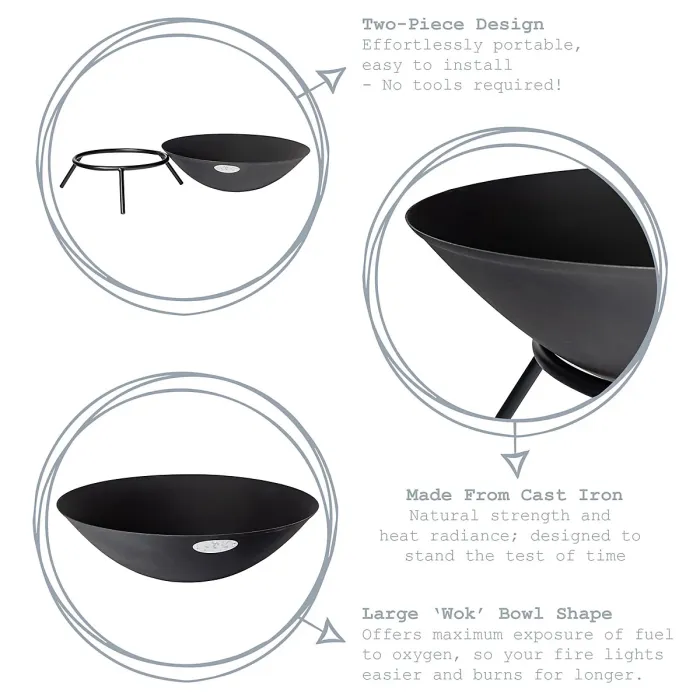 Harbour Housewares Steel Garden Fire Pit - 56cm - Black