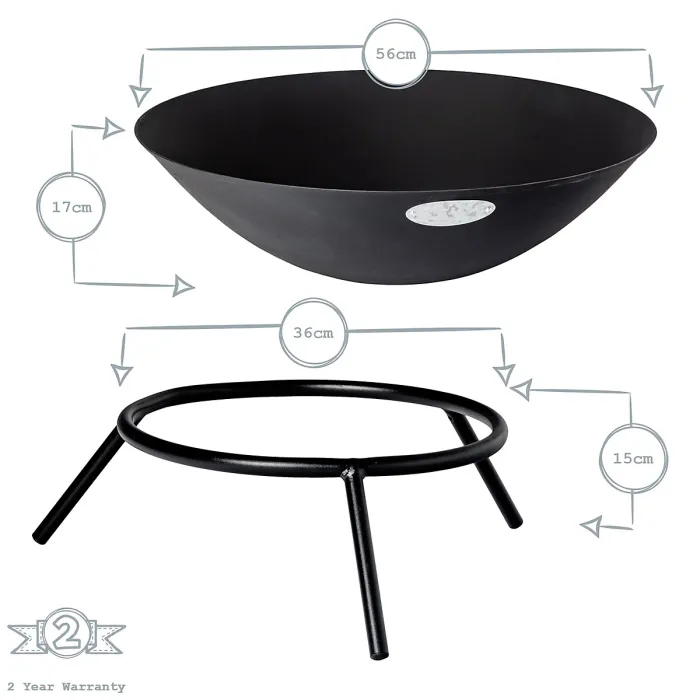 Harbour Housewares Steel Garden Fire Pit - 56cm - Black