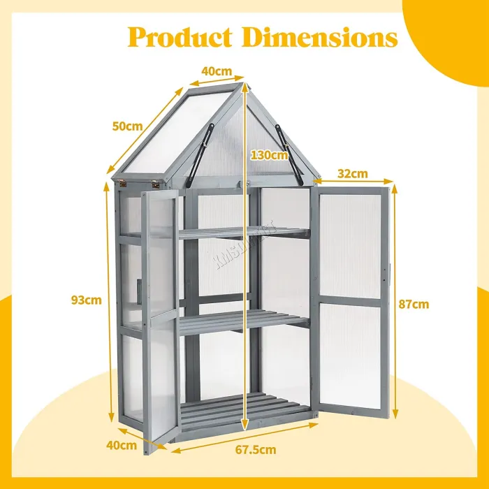 Birchtree Outdoor Large Grey Wooden Frame Greenhouse Plants Openable Apex Roof Doors