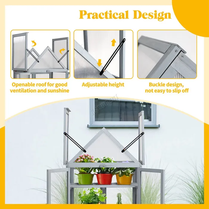 Birchtree Outdoor Large Grey Wooden Frame Greenhouse Plants Openable Apex Roof Doors