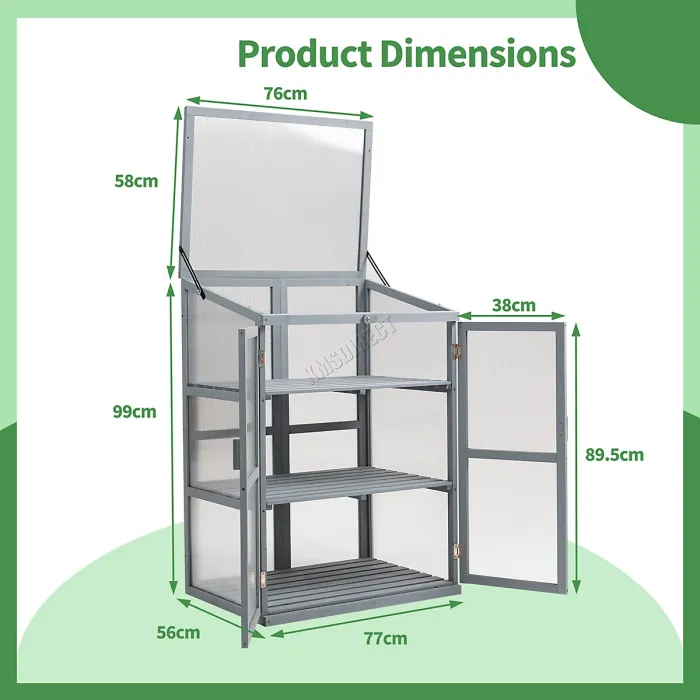 Birchtree Outdoor Large Grey Wooden Frame Greenhouse Plants Growhouse Openable Roof Doors