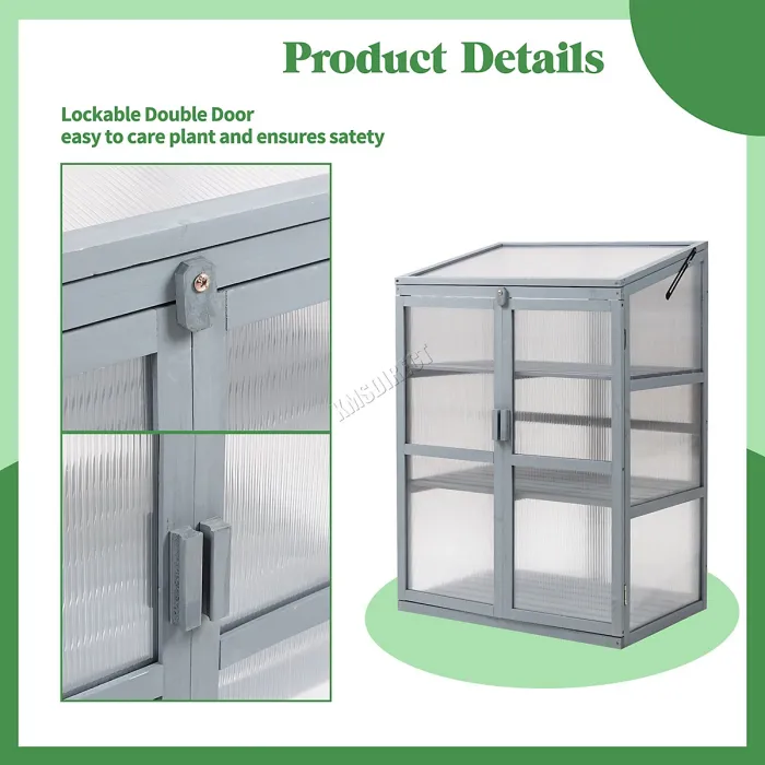 Birchtree Outdoor Large Grey Wooden Frame Greenhouse Plants Growhouse Openable Roof Doors