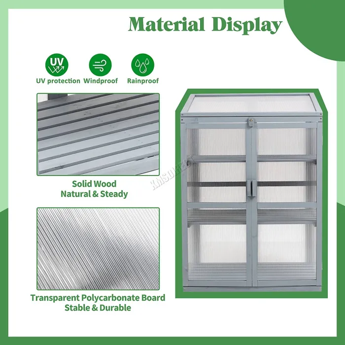 Birchtree Outdoor Large Grey Wooden Frame Greenhouse Plants Growhouse Openable Roof Doors