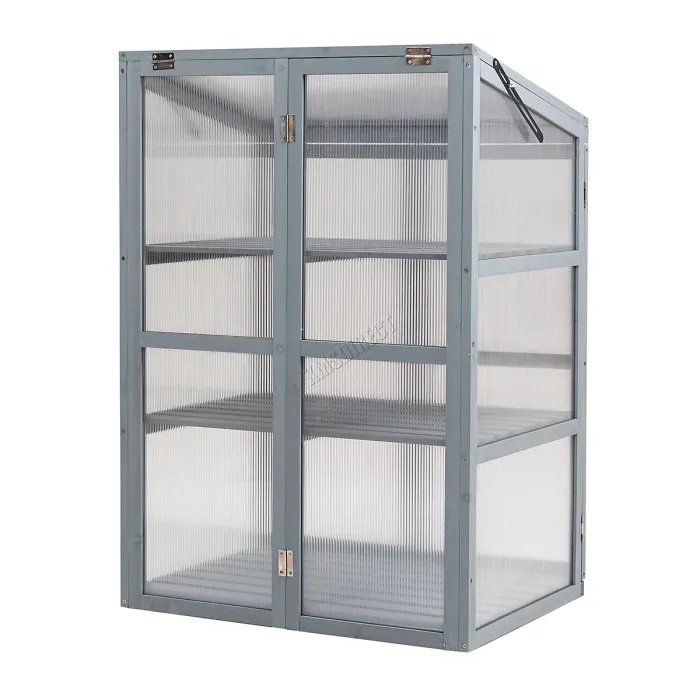 Birchtree Outdoor Large Grey Wooden Frame Greenhouse Plants Growhouse Openable Roof Doors