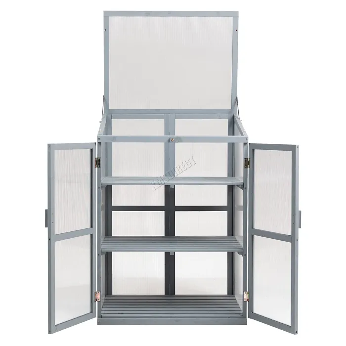 Birchtree Outdoor Large Grey Wooden Frame Greenhouse Plants Growhouse Openable Roof Doors