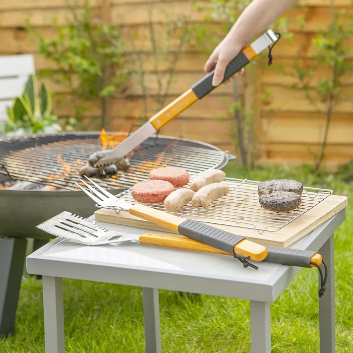 BobbyQ 3pc Wooden BBQ Tool Set - Grey Rope