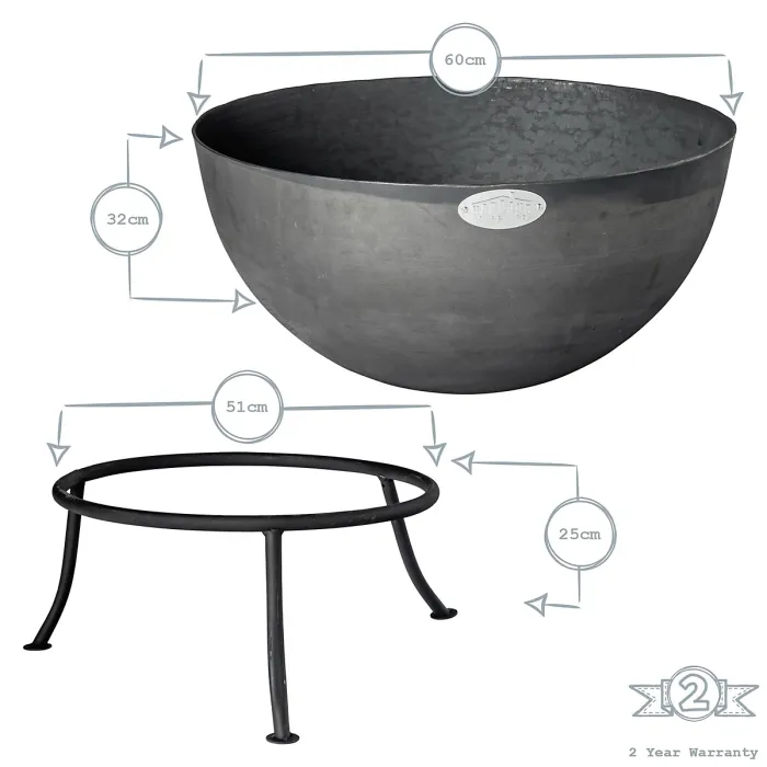 Harbour Housewares Steel Garden Fire Pit - 60cm - Grey