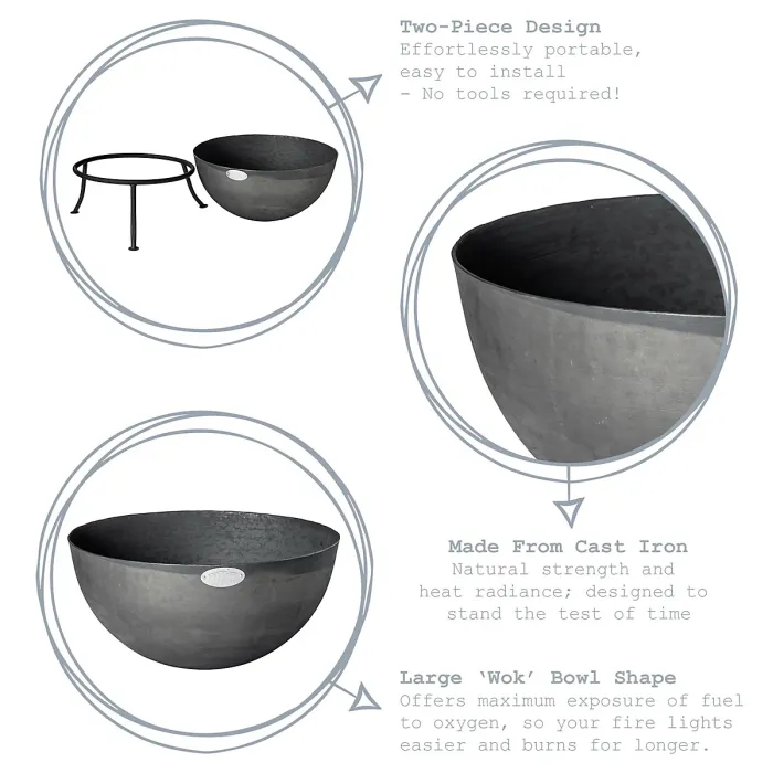 Harbour Housewares Steel Garden Fire Pit - 60cm - Grey