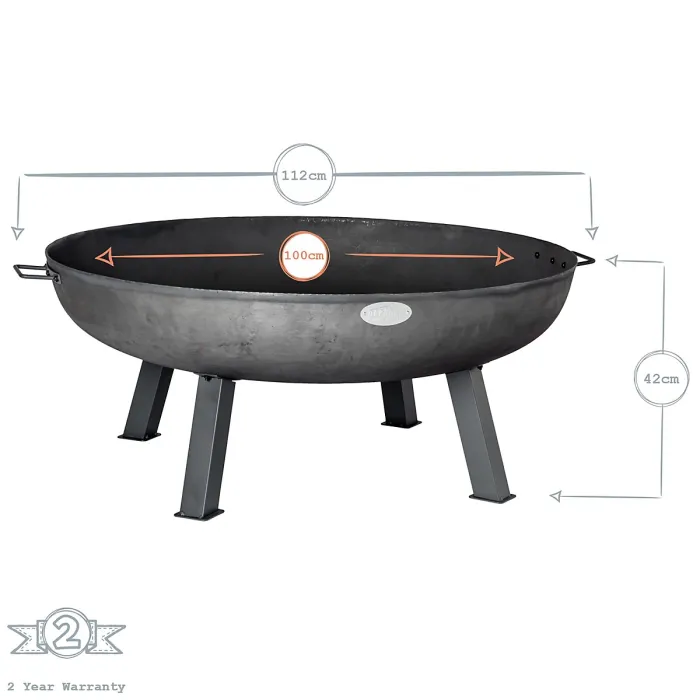 Harbour Housewares Cast Iron Garden Fire Pit - 100cm - Grey