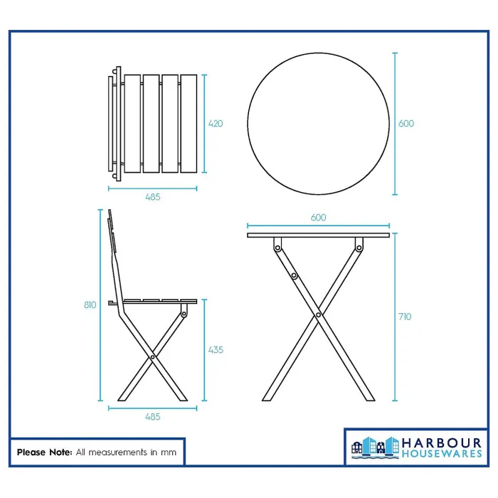 Harbour Housewares 2 Seater Sussex Bistro Set - Round - Sage Green