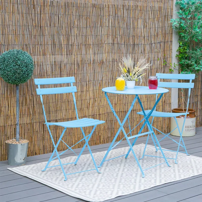 Harbour Housewares 2 Seater Sussex Bistro Set - Round - Cornflower Blue