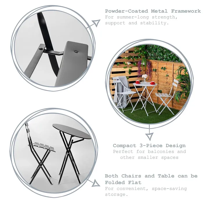 Harbour Housewares 2 Seater Sussex Bistro Set - Square - Grey