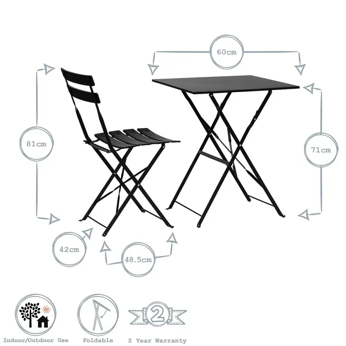Harbour Housewares 2 Seater Sussex Bistro Set - Square - White