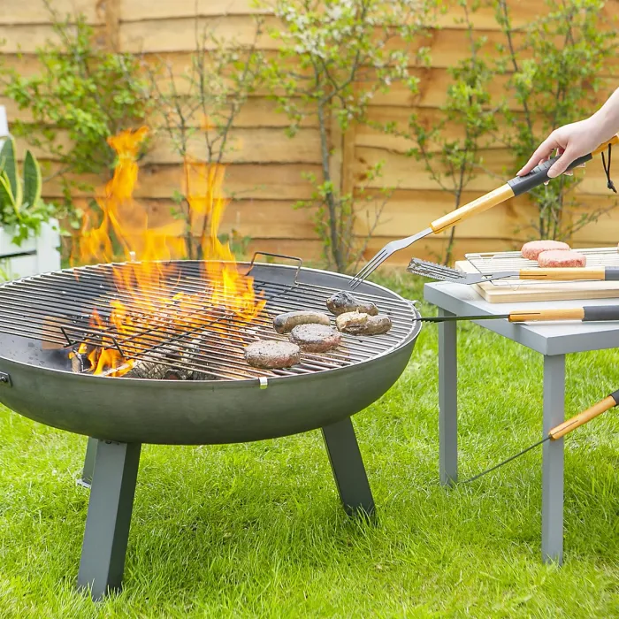 Harbour Housewares Round Fire Pit BBQ Grill - 72.5cm - Grey