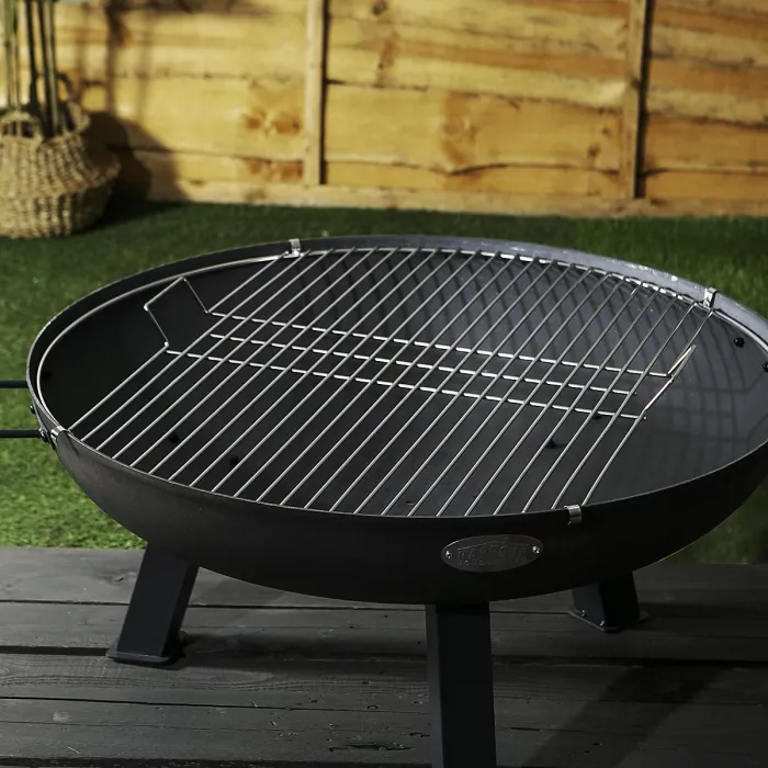 Harbour Housewares Round Fire Pit BBQ Grill - 72.5cm - Grey