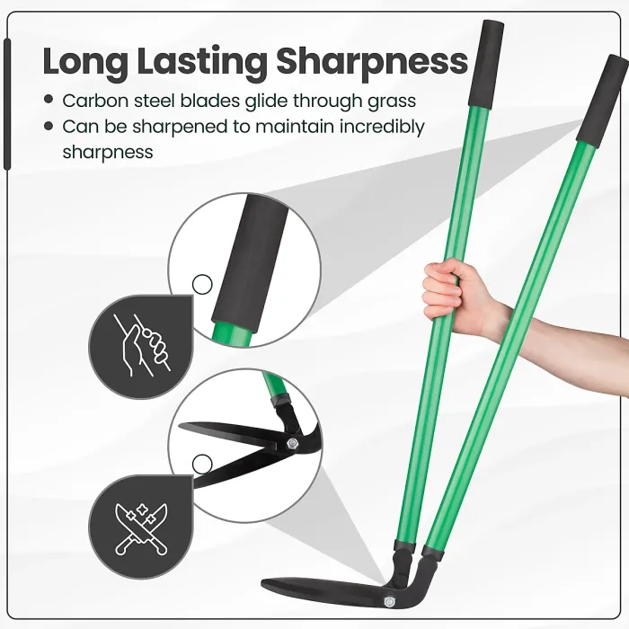 Hardys 36" Long Handled Garden Shears - 1.3kg Lawn Edging Border Trimmer with Soft Grip Handles, Carbon Steel Blade, Green