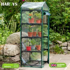 Hardys 4 Tier Mini Greenhouse - PVC Garden Growhouse with Reinforced Steel Frame, Easy Assembly, Thick PVC Cover, Roll Up Front