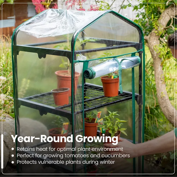 Hardys 4 Tier Mini Greenhouse - PVC Garden Growhouse with Reinforced Steel Frame, Easy Assembly, Thick PVC Cover, Roll Up Front