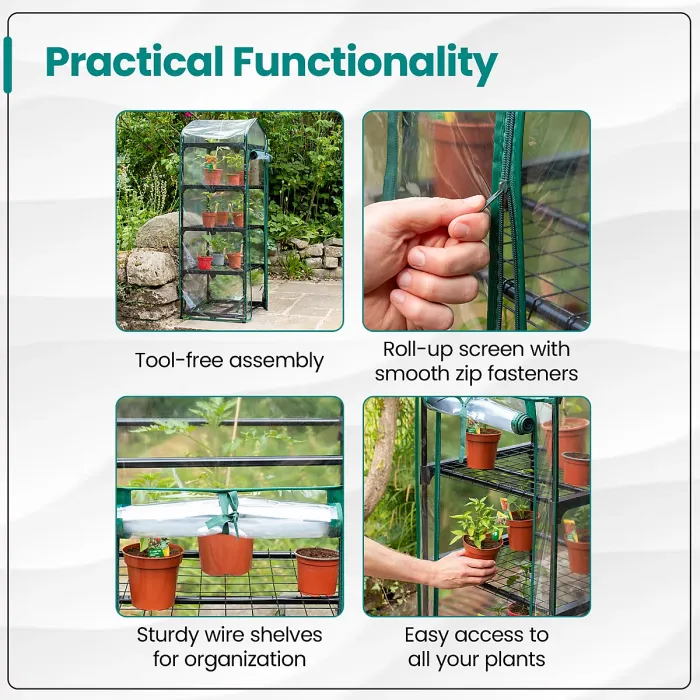 Hardys 4 Tier Mini Greenhouse - PVC Garden Growhouse with Reinforced Steel Frame, Easy Assembly, Thick PVC Cover, Roll Up Front