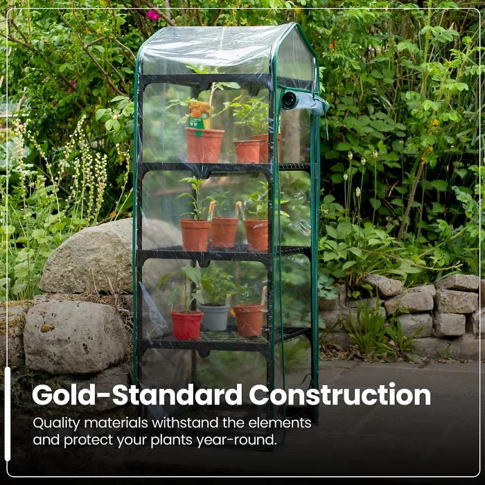 Hardys 4 Tier Mini Greenhouse - PVC Garden Growhouse with Reinforced Steel Frame, Easy Assembly, Thick PVC Cover, Roll Up Front