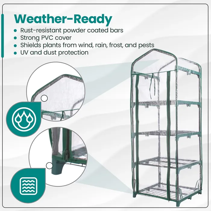 Hardys 4 Tier Mini Greenhouse - PVC Garden Growhouse with Reinforced Steel Frame, Easy Assembly, Thick PVC Cover, Roll Up Front