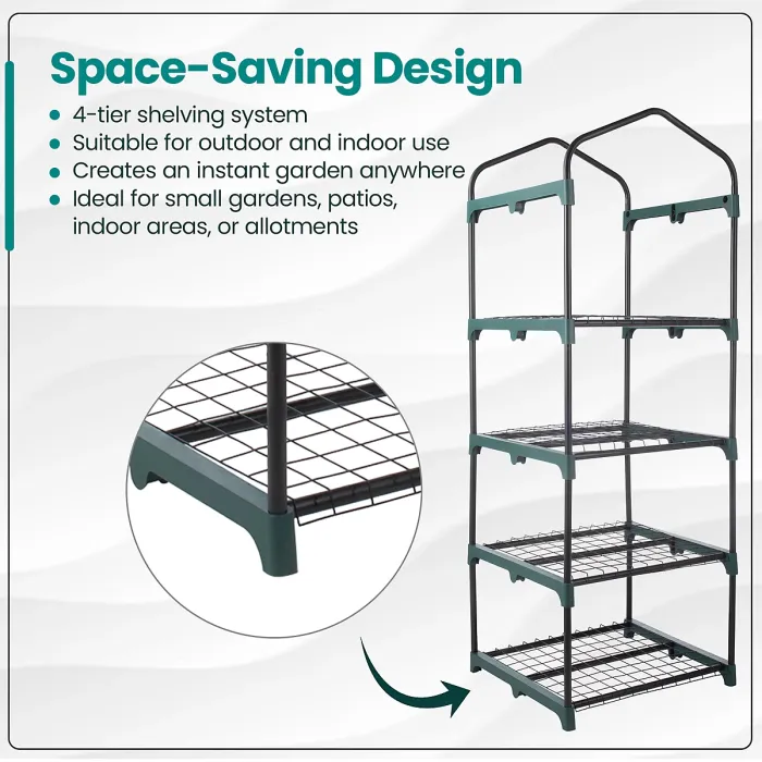 Hardys 4 Tier Mini Greenhouse - PVC Garden Growhouse with Reinforced Steel Frame, Easy Assembly, Thick PVC Cover, Roll Up Front