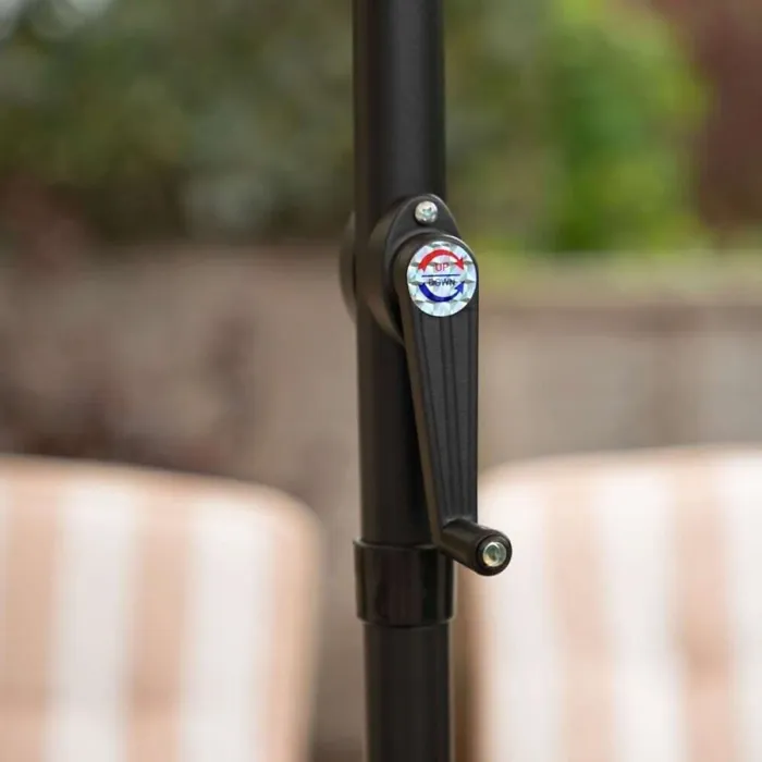 Primrose 6 Seater Garden Furniture Dining Set with Reversible Cushions and Crank Parasol in Beige