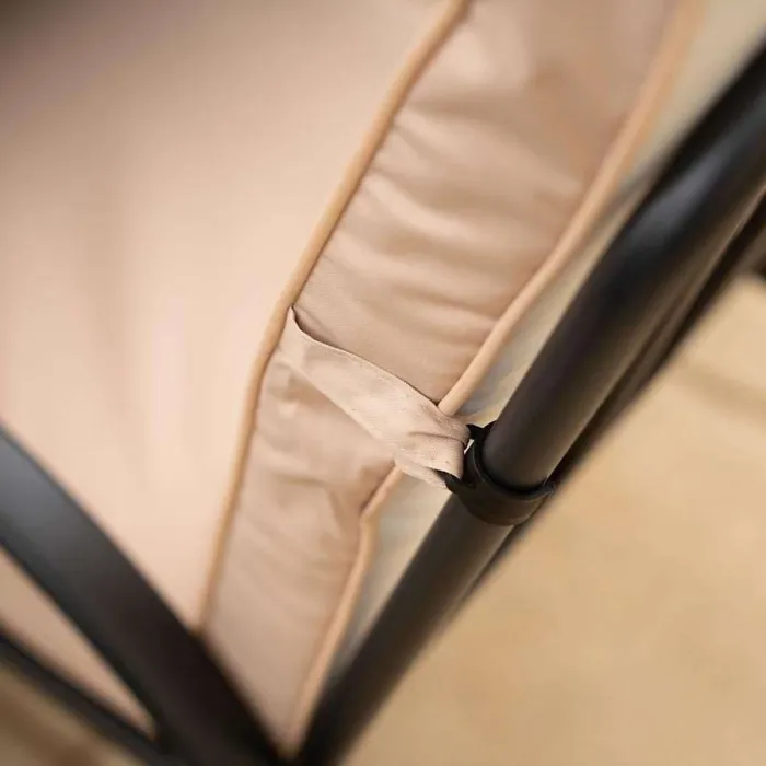 Primrose 6 Seater Garden Furniture Dining Set with Reversible Cushions and Crank Parasol in Beige