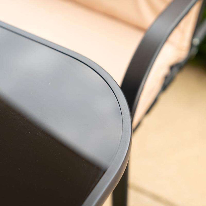 Primrose Reclining 6 Seater Garden Patio Dining And Outdoor Leisure Furniture Set with Crank Parasol in Beige