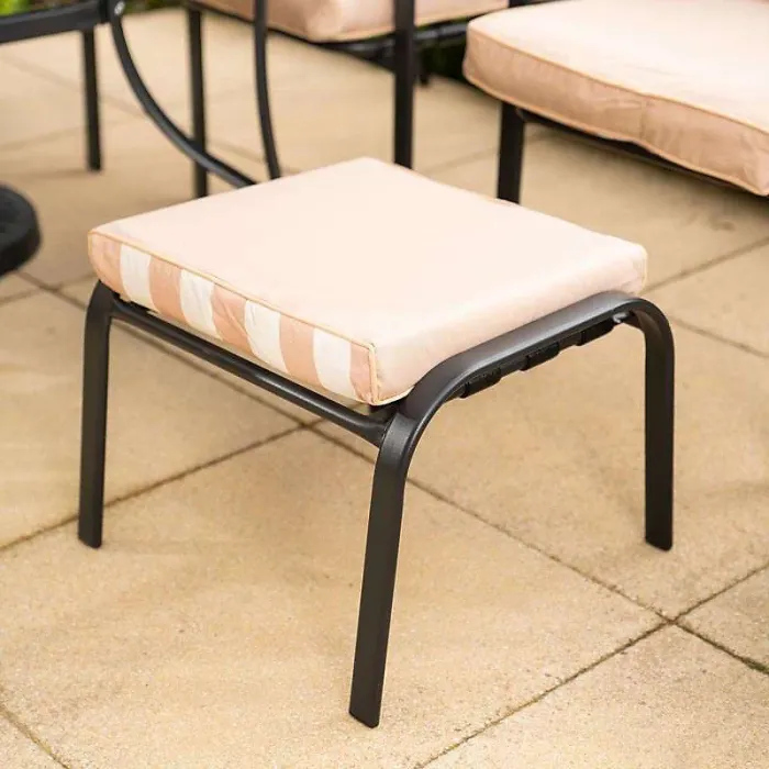 Primrose Reclining 6 Seater Garden Patio Dining And Outdoor Leisure Furniture Set with Crank Parasol in Beige