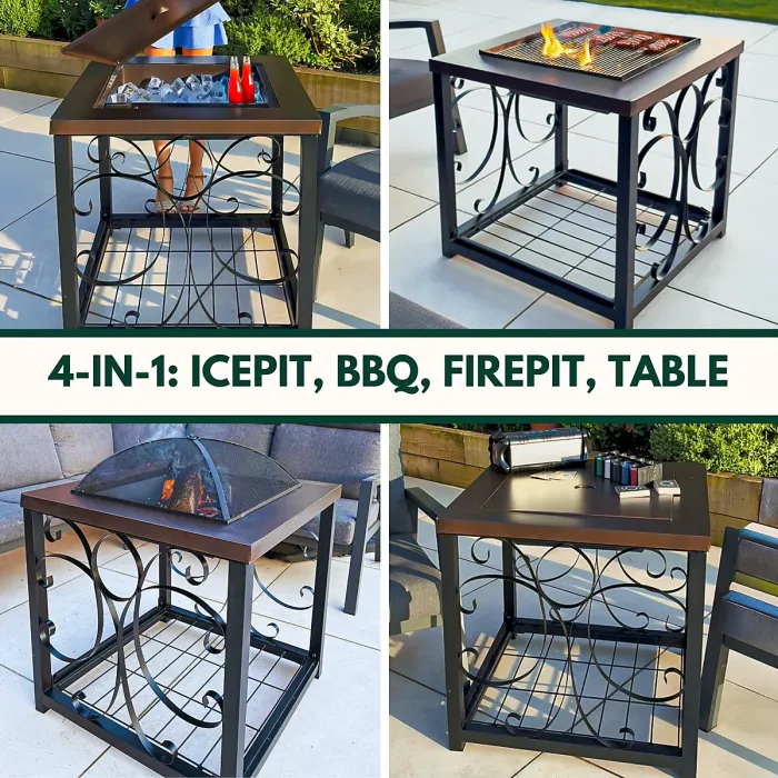 Marco Paul Black 4-in 1 Steel Firepit, Bbq, Table and ice bucket