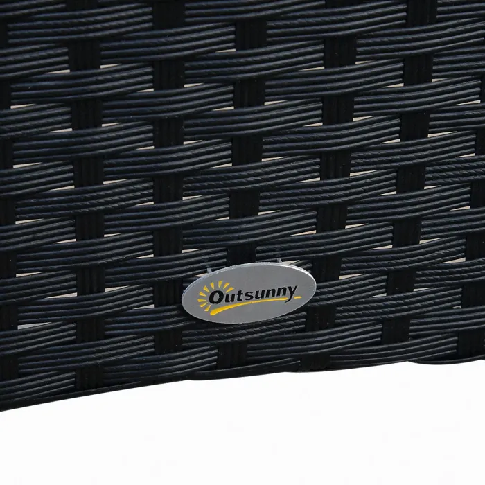 Outsunny Rattan Dining Set for 6 with Cushions, Glass Top Table, Black