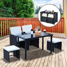 Outsunny 5 Pieces Rattan Garden Furniture Sofa Set w/ Table Chair Footrest Black