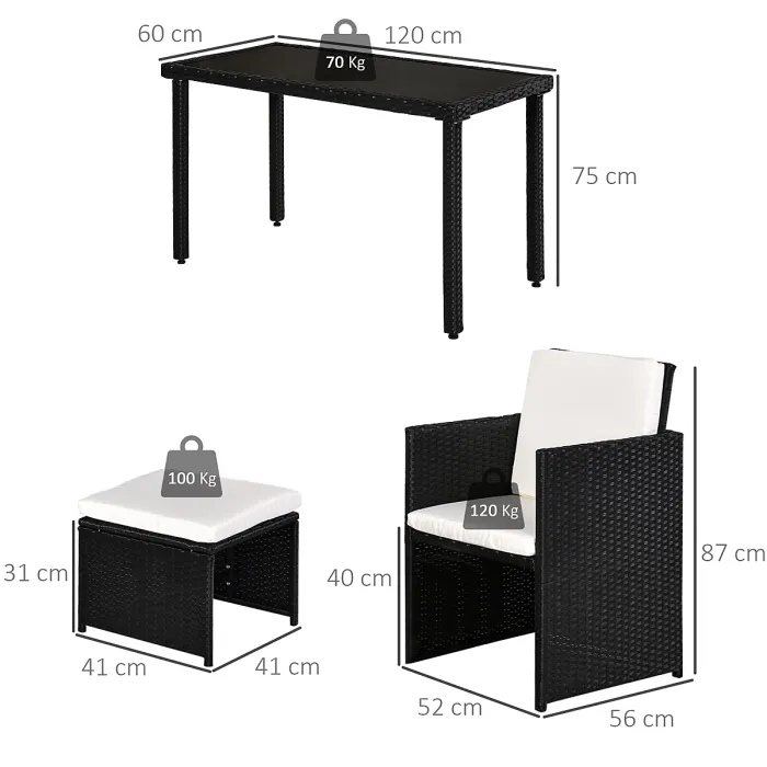 Outsunny 5 Pieces Rattan Garden Furniture Sofa Set w/ Table Chair Footrest Black