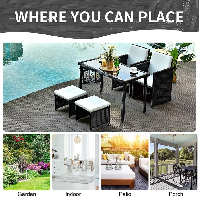 Outsunny 5 Pieces Rattan Garden Furniture Sofa Set w/ Table Chair Footrest Black