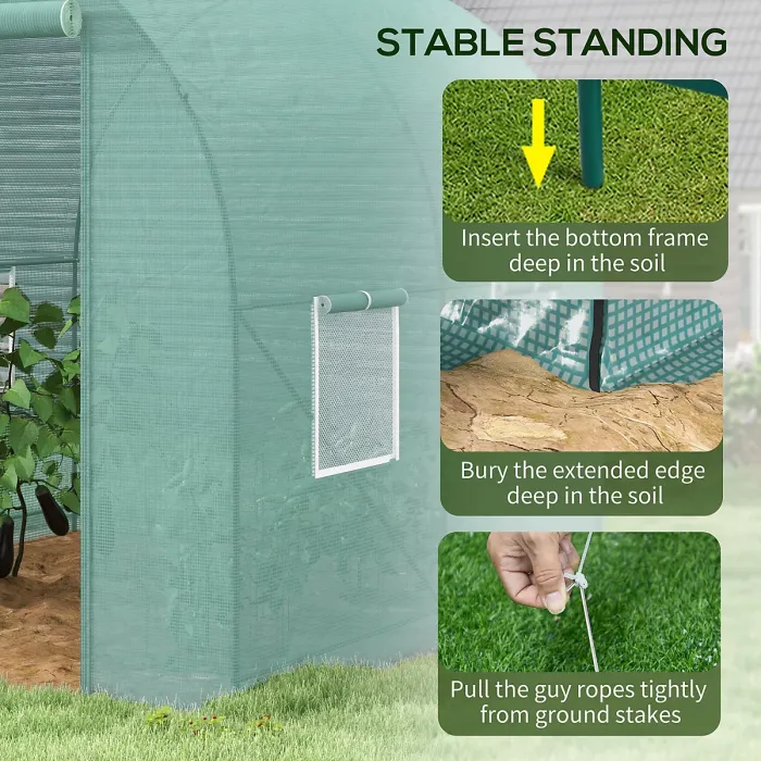 Outsunny Polytunnel Greenhouse Outdoor Grow House Roll Up Door Windows 2x2.5m