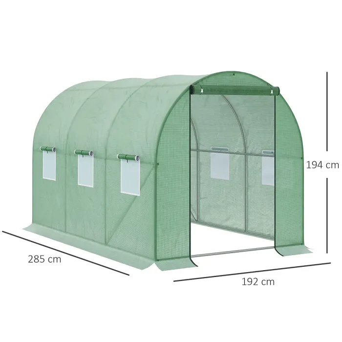 Outsunny Polytunnel Walk-in Garden Greenhouse with Zip Door and Windows 3 x 2M