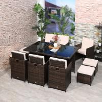 Outsunny 11PC Garden Rattan Dining Set Cushion Patio Table Chair Conservatory