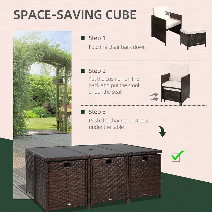 Outsunny 11PC Garden Rattan Dining Set Cushion Patio Table Chair Conservatory