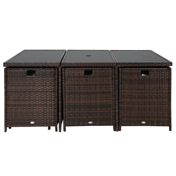 Outsunny 11PC Garden Rattan Dining Set Cushion Patio Table Chair Conservatory