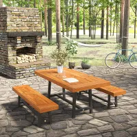 Outsunny 3 Pieces Acacia Wood Picnic Dining Set Outdoor Indoor Furniture Natural