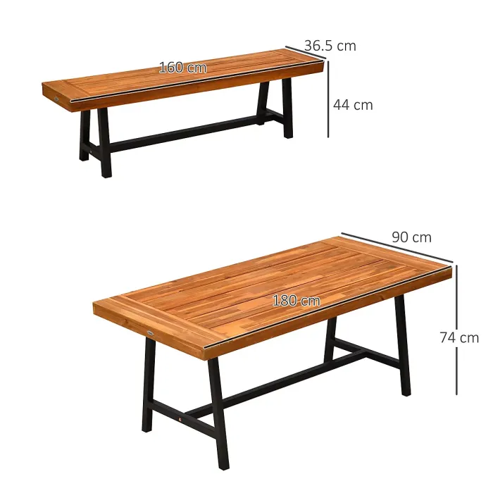 Outsunny 3 Pieces Acacia Wood Picnic Dining Set Outdoor Indoor Furniture Natural