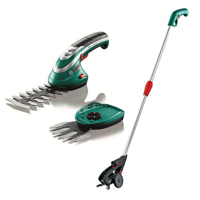 Bosch ISIO III Cordless Shrub + Grass Shear Hedge Cutter Multi Tool Set + Handle