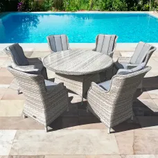 Knightsbridge XL Rattan 6 Seat Dining Set in Dove Grey with Aluminium Frame