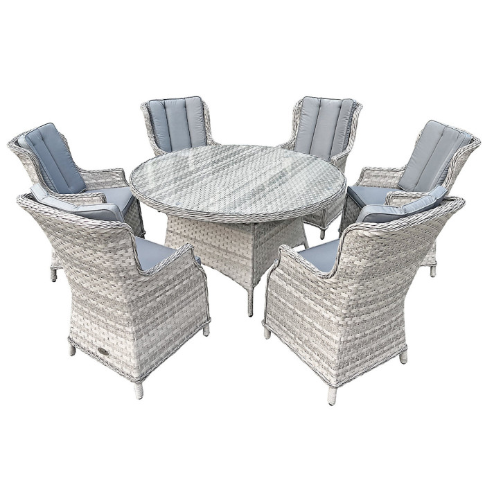 Knightsbridge XL Rattan 6 Seat Dining Set in Dove Grey with Aluminium Frame